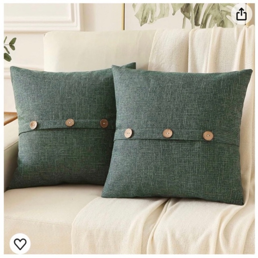 Decorative Green Accent Pillow Pair with Button Detail